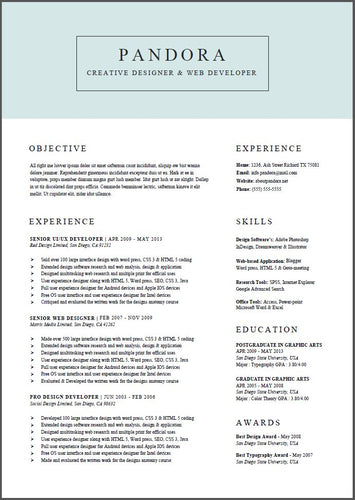 pandora jan resume template
