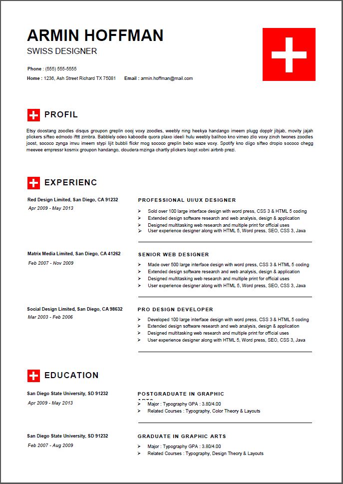 swiss resume template